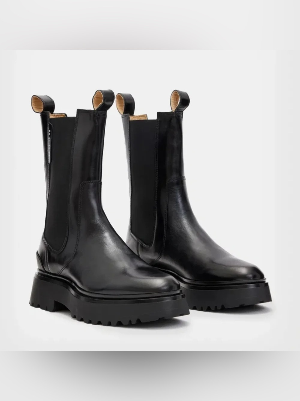 All Saints Amber Leather Black Chelsea Lugsole Boots size 39